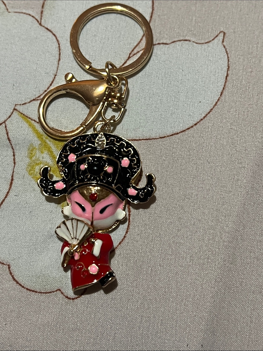 Source Unknown Gold-Tone Opera Doll Keychain with Pink, Red & Black Accents